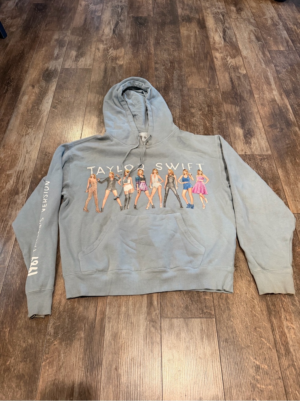 Taylor Swift Blue Graphic Hoodie with Multicolor Tour Figures